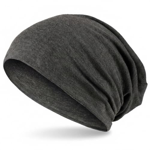 Hatstar Slouch Beanie für Damen & Herren, Dunkelgrau, Jersey Mütze aus Baumwoll-Mix, One Size, atmungsaktiv & bequem, Übergangsmütze, 30°C waschbar