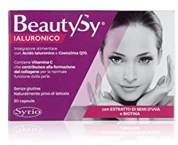 Syrio Integratori Alimentari, Beauty Sy Ialuronico Integratore con Biotina per il Benessere della Pelle e con Coenzima Q10, 120 mg di Acido Ialuronico a Basso Peso Molecolare per capsula, 30 capsule