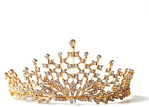 Diadema Strass Cristallo, Corona Cristalli per le Donne, Utilizzato in Concorsi di Bellezza, Matrimoni, Feste, Copricapo da Sposa (Dorato)