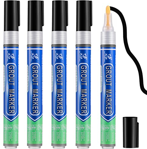 5 Pcs Black Grout Pens, Tile Paint Marker Grout Repairer, Tile Grout Reviver Pens For Exterior Repair Of Bathroom, Kitchen, Porch And Patio Tile Grout Joints