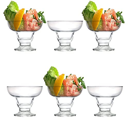 Set of 6 Glass Prawn Cocktail Bowls Dishes Stemmed Appetizer Prawn Cocktail Starter Serving Glasses Margarita Look Footed for Appetiser Prawn Seafood Shrimp Salad Cocktail Nibbles Glass Bowls, 295ml