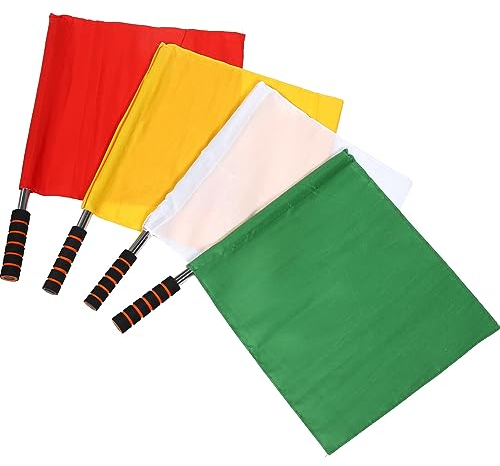 Garneck Schiedsrichter Fahnen, 4 Farben Schiedsrichter Flaggen Fußball Handflaggen Linienrichter Flagge Hochsichtbar Schiedsrichterfahne, Gelb/Rot/Grün/Weiß