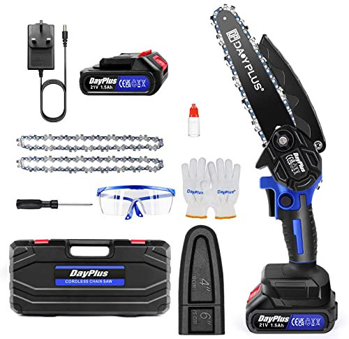 Cordless Mini Chainsaw Brushless 6-Inch, Electric Chain Saws with 1.5Ah Battery & 2 Chains, Lightweight Battery Power Chainsaw Purning Saw with Safety Lock for Tree Trimming