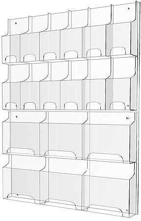 Acrylic Brochure Pamphlet Holder, 6 Magazine Holders and 12 Pamphlet Holders, Clear Brochure Display Holder Wall Mount, Trifold Flyer Rack, Literature Storage Rack for Home, Offices, Waiting Room