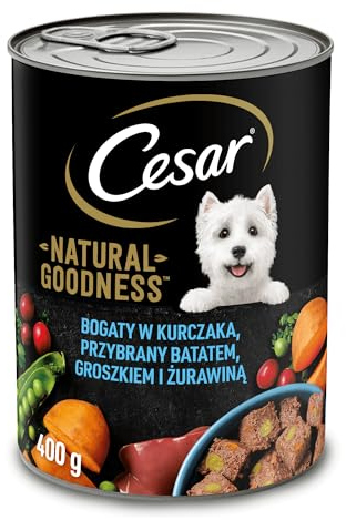 Cesar Natural Goodness Nassfutter für ausgewachsene Hunde reich an Huhn, garniert mit Süßkartoffeln, Erbsen und Preiselbeeren, Dose 24 x 400g