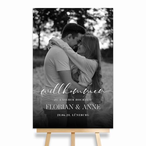 HEI Print Willkommensschild Hochzeit mit eignem Foto und Namen, personalisierte Hochzeitsdeko, Willkommen Schild im Querformat, mit Bild, 60x40 (Hochformat)
