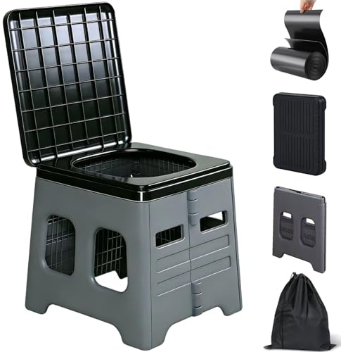Portable Camping Toilet for Adults - Portable Folding Toilet with Lid,Travel Portable Potty for Adults,Porta Potty Car Toilet,Grey