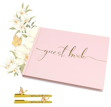 ZIJANG Guest Book 100 Pagine, 243 x 185mm Libro Ospiti Matrimonio, Guest Book Matrimonio Semplice Bello, Non Trasparente, con 2 Penne, per Feste Compleanno, Matrimoni