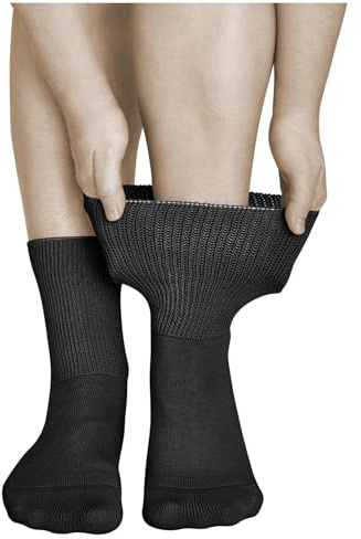 vitsocks Femme chaussette diabétique extra large sans couture (2 PAIRES) non comprimante pieds gonflés, diabète, coton, noir, 35-38
