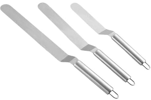 Pasdrucn 3Pcs Spatule Patisserie Anglées, Spatule Inox Cuisine, Acier Inoxydable Spatule Patisserie Anglées, Spatule Cuisine Inox, Ustensiles à Pâtisserie, Spatule Crepe, Spatule Coudée Patisserie (A)