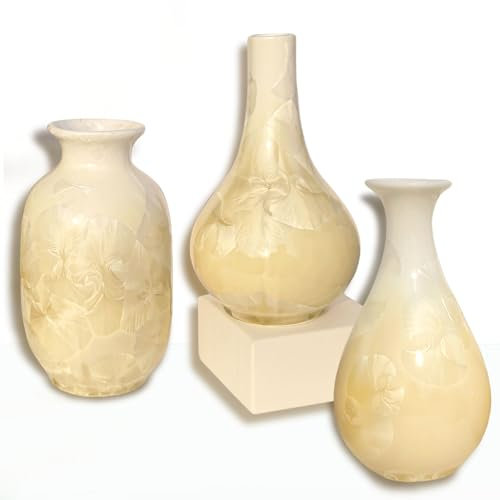 Artisoul® Set di 3 Vasi in Ceramica Piccoli Vasi Fiori Vaso Decorativo da Interno, Vaso per Minimalista Mensola Appartamento Cucina Tavolo Soggiorno Camera da Letto Ufficio Decorazione, Giallo