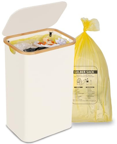 efluky Supporto giallo per sacco da 100 l, pattumiera con coperchio, supporto per sacchetti gialli, facile rimozione tramite porta sul retro, contenitore per cucina e sala della casa [senza tasca