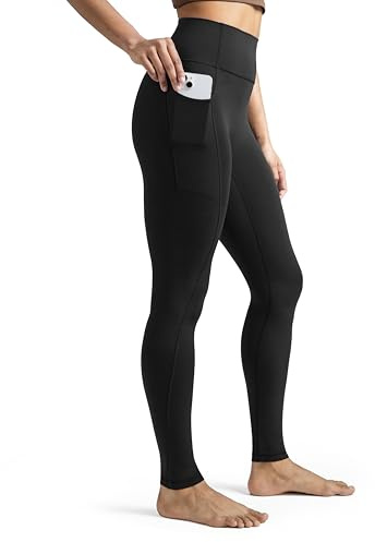 Colorfulkoala Dreamlux No Front Seam Full-Length Leggings with Pockets for Women 28 Inseam, High Waisted Buttery Soft Yoga Pants (L, Black)