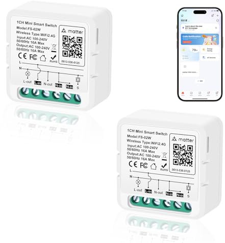 Interrupteur WiFi intelligent 2,4 GHz, Interrupteur connecté compatible avec tuya Smart life app, Amazon Alexa/Google Assistand, pas de hub, 16 A 2 pièces