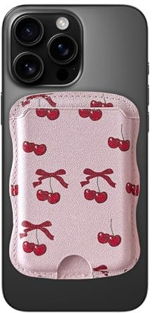 ZCDAYE Magnetic Phone Card Holder MagSafe-Wallet,Leather Wavy Card Case Cute Pattern, RFID Blocking,Slim Women Phone Card Cases Wallet for iPhone 16/15/14/13/12 Series, Fit 3 Cards(Cherry Bow)