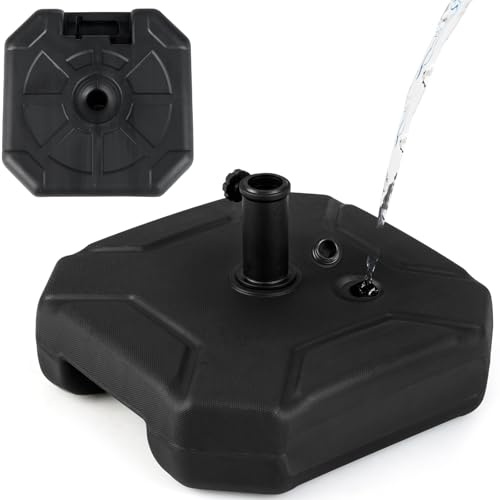KOMFOTTEU Fyrkantig parasollbas Ø38 mm Ø 48 mm, parasollhållare för utomhusbruk av HDPE och metall, solskydd för vatten eller sand med vev, svart