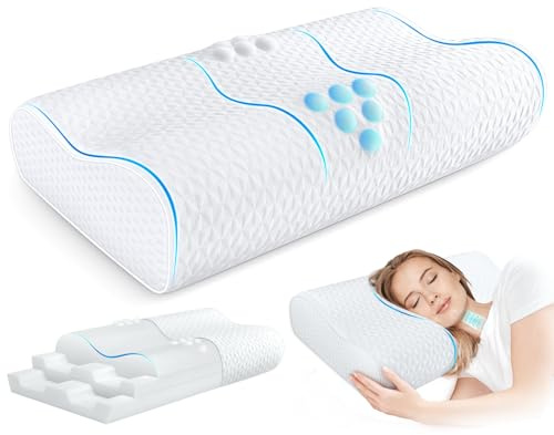TESQ Oreiller Ergonomique Cervical - Oreiller Mémoire Forme à Hauteur Réglable, Conçu pour Épouser Les Courbes Naturelles et Favoriser la Dissipation de la Chaleur