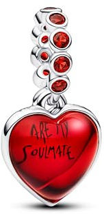 Pandora Moments 794429C01 Breloque Double en Verre de Murano Rouge en Forme de cœur en Argent Sterling avec Cristal Artificiel Compatible Me and Moments