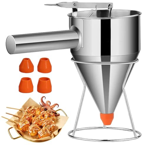 Dispenser per pastella per pancake, dispenser per pastella per pancake, imbuto portatile in acciaio inossidabile con strumento di cottura per cupcake, waffle, mix per muffin, crêpes, torte