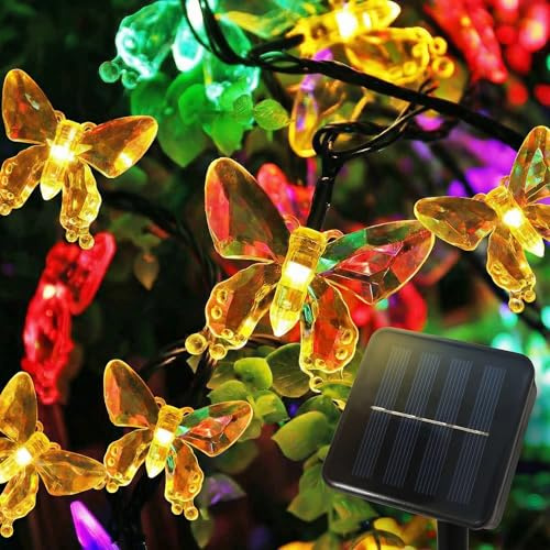 BG9D Guirnalda de Luces Solares Exterior Mariposas, 8M 40 LED con Cable de 2M, 8 Modos, Impermeable IP67 para Decoración de Jardín, Balcón, Patio, Árbol, Fiesta