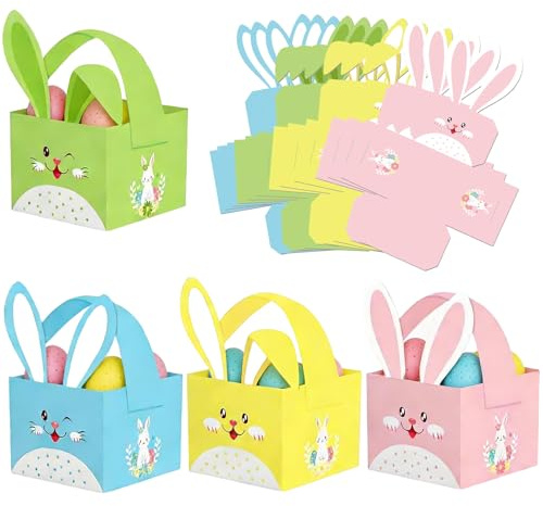 Cestini Pasquali,12 Pezzi Cestino Pasquale,Cestini Pasquali Fai da Te,Cestino Pasqua in Carta,Cestinos Pasquale Artigianato con Manico,per Piccoli Oggetti e Decorazione