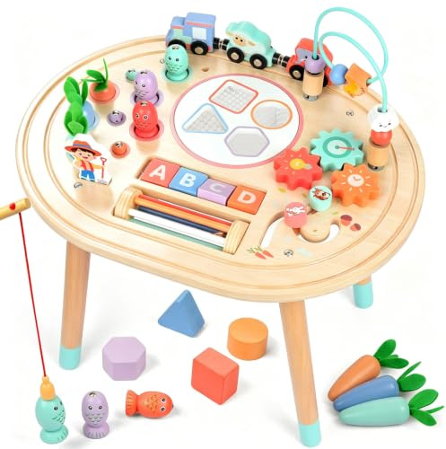 10-en-1 Mesa de Actividades Bebés, Montessori de Madera para Niños 1Años