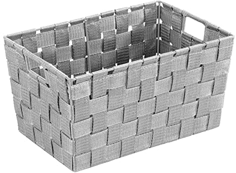 WENKO Badkorb Mod. Adria trendige Aufbewahrungsbox für Bad Küche und Gäste-WC grau aus stabilem PP-Geflecht mit Metallstangen Maße 30 x 15 x 20 cm