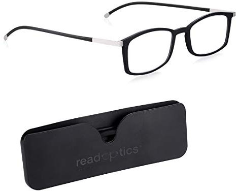 Read Optics 1.5 Reading Glasses Mens Womens, Blue Light Glasses for Gaming, Computers & Digital Screen Protection, Black Super-Thin Fold Flat Frames