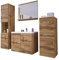 Badmöbel Set Maja mit Waschbecken und Siphon, Modernes Badezimmer, Komplett, Spiegel, Waschtisch, Hochschrank, Hängeschrank Möbel (Wotan)
