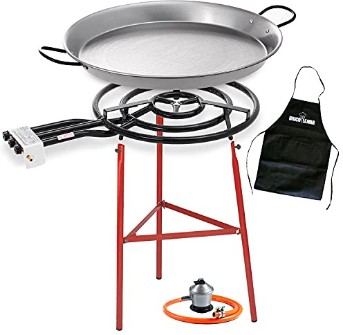 Kit Bricolemar - Poêle à Paella 70 cm + Pieds Renforcés + Régulateur de Gaz + Tablier Noir en Cadeau