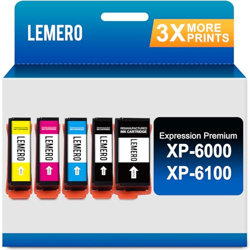 LEMERO Remanufactured Replacement for Epson 302 XL Ink Cartridge for XP-6100 XP6100 XP6000 XP-6000 Printer Replacement for 302XL Ink(Black, Photo Black, Cyan, Magenta, Yellow, 5 Pack)