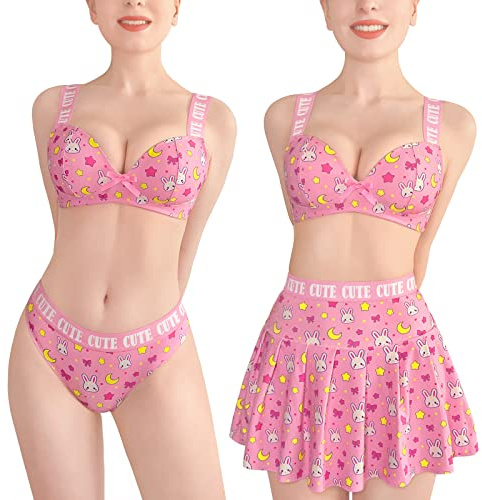 LittleForBig Kvinnor Hög midja Elastisk minikjol Bralette Byxor 3 Pieces Set Plus Size Friendly - Usagi Sporty Bralette Kjol Set