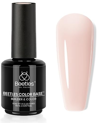 Beetles Color Base Gel Nail Polish, 1pcs 15ml Rubber Base Builder Neutral Nude Gel Base Coat Warm Jade Nail Polish, Base Coat Nail Strengthener Soak Off UV LED light Needed