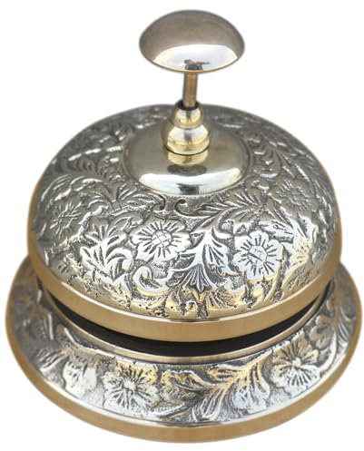 Brass Victorian Style Embosed Table Bell, Vintage Solid Brass Desk Bell For Decoration, Reception And Service Counter.