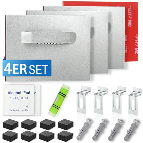 Bilderhaken Selbstklebend 4 Stk Bilder Aufhängen Ohne Bohren Bildaufhänger 6 x 8 cm bis 6KG zum Klebehaken für Schwere Bilder Spiegelhalterung Wand Acrylglas Alu-Verbundplatten mit 25 Zusatzgeräten