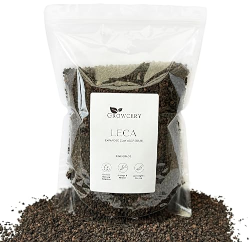 Growcery Leca Expanded Clay Pebbles - Fine Grade Clay balls for plants, Horticultural grit, Gravel for garden, pebbles for garden, terrarium stones, drainage for plant pots (5L)