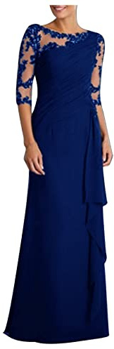 SYDUZAX Robe De Soirée Chic et Glamour en Dentelle pour Mariage Invité - Longue Femme Élégante Sexy Noire - Manches 3/4 - Bal De Promo Slim Fit