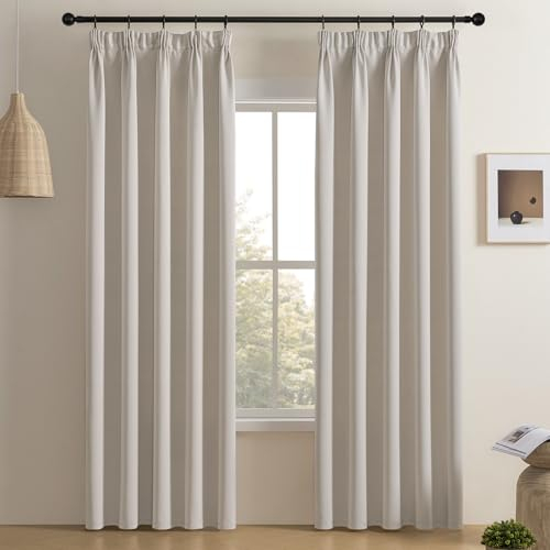 Softalker Gardinen mit Kräuselband Vorhänge Blickdichte Beige Verdunklungsvorhänge 225 cm Lang Gardine Blickdicht für Schienen Verdunklungsgardine Thermo Vorhang Blackout 140 cm für Wohnzimmer,2er Set