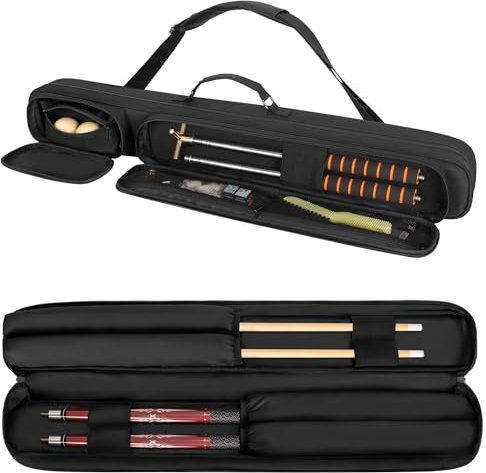 Rexmica 2x2 Billard Queue Tasche für bis zu 2 Unterteile und 2 Schäfte, Billiardstock Tasche mit Griff und abnehmbarem Schultergurt, Schwarz