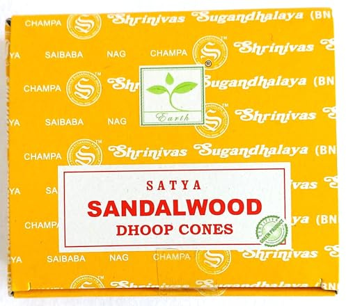 Satya Nag Champa Incense Cones, Sandalwood Scent, One Pack of 12 Cones (1, Sandalwood)