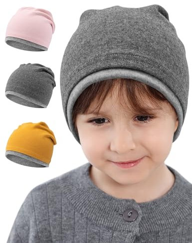 Kiiwah Beanie Mütze Kinder, 95% Baumwolle Kindermütze für 2-8 Jahren Mädchen Jungen, Winter Wärme Strickmützen (Grau)