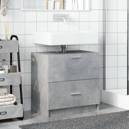 Homvdxl Bathroom Sink Cabinet, Under Sink Storage Cabinet with 2 Drawers, 59x37x59 cm, for Washbasins without Pedestal, Grey+Rustic