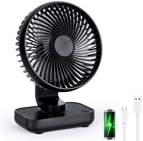 AUAUY USB Tischventilator, Mini Ventilator Leise mit 4 Geschwindigkeiten Einstellbarem Starkem Wind, Tragbarer Wiederaufladbarer Kleiner Basis Lüfter für Büro, Zuhause, Schule, Bibliothek, im Freien