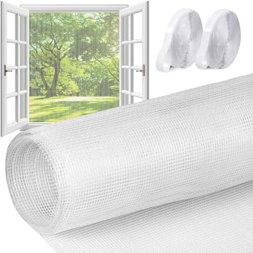 Starvortex 150x200cm Rouleau Moustiquaire, Moustiquaire Fenetre sans Percage en Fibre de Verre, Moustiquaires Ajustable avec Bande Adhésive Forte, Mosquito Net Indéchirable, Toile Moustiquaire (Blanc)