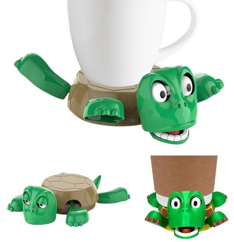 LUMOOM Posavasos Tortuga Graciosa, Portavasos Impreso En 3D, Cara Móvil Y Expresión Divertida, Posavasos Anti-Estrés Tortuga Marina, para Vasos Tazas Decoración (Verde)