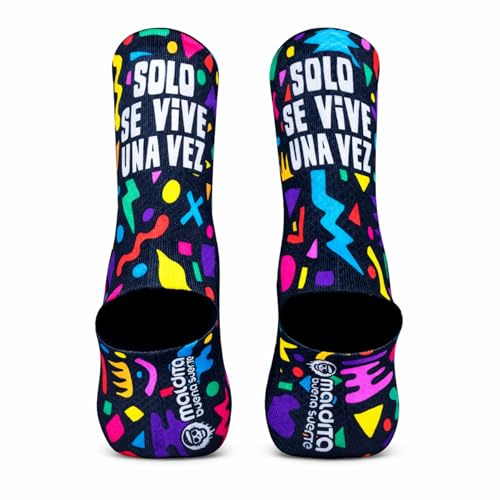 Maldita Buena Suerte Calcetines Running Técnicos Hombre y Mujer – Transpirables, Sin Costuras y Antirozaduras – Diseño SOLO SE VIVE UNA VEZ Talla 44-46