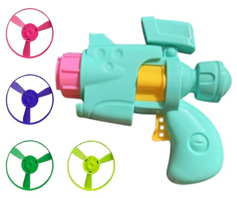 Jongyumo Lanciatatti con luminosa, set completo con pistola lanciatore giocattolo, parti volanti colorate, ideale per casa, appartamento, area attività gatti