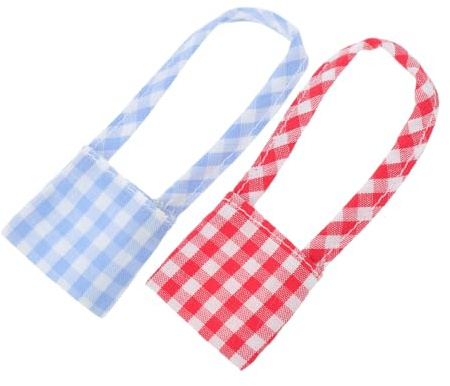 TOYANDONA 2pcs Mini Crossbody Bags Cute Plaid Pattern Canvas Doll Purse Miniature Shoulder Bags for Plush Doll Carrying Toy Photography Props