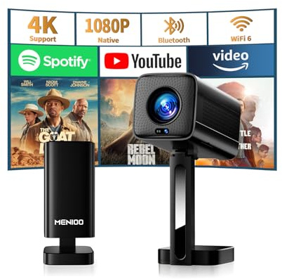 Mini Proyector 4K 1080P Full HD, 2026 Upgraded Proyector Portátil [Built-in Apps & Auto Focus] con Auto Keystone y 90° Rotable con WiFi 6 Bluetooth 5.4 con HDMI/TV Stick/USB/Laptop - Negro