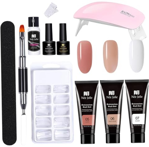 Kit de extensión de uñas Poly Manicura Starter Set Alargamiento Poly Nail Gel con lámpara 11PCS, kit de esmalte